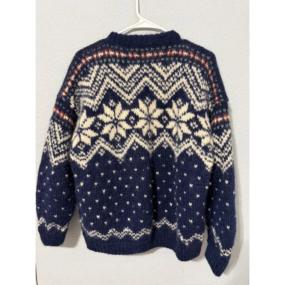 Vintage 80s Alpaca Imports Men's Sweater M Wool Hand Knit Fair Isle Snowflake